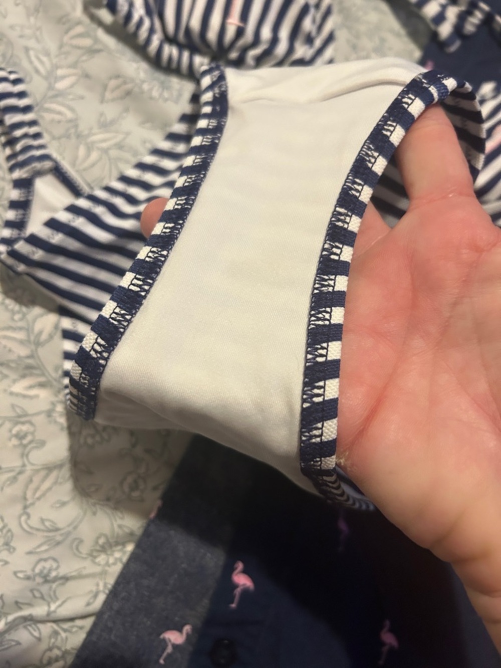 Navy Pink Flamingo Button-Up Shirt & Striped Bikini Set - Picture 4 of 11